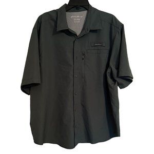 Mens EDDIE BAUER Duck Green Tech Woven Moisture Wicking UPF 40 Shirt XXL 2X | F1